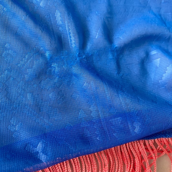 LulaRoe Monroe Kimono Blue with Coral Fringe Small - Picture 5 of 7